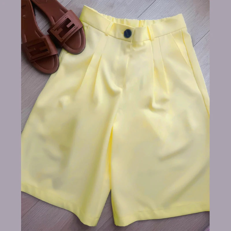 Casual One Button Slit Suit Women Loose Solid Lapel Short Sleeve Pockets Jackets  Summer Lady All-match Commute Outwear New